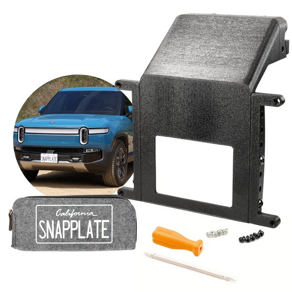 SnapPlate® Gen2 for Rivian R1T & R1S - No-Drill License Plate Holder, Front License Plate Mounting Kit, No Adhesives, Height-Adjustable, Removable, License Frame (Rivian R1T/S 2022-2023+) Made in USA