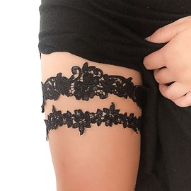 Taube Wedding Garter Set For Bride Stretchy Lace Leg Garter Floral Garters For Bride With Pearl And Rhinestones (Lace-Black)