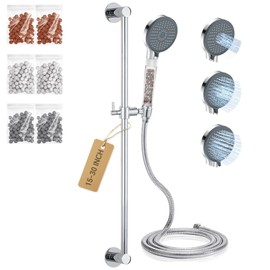 YDmeet Filtered Handheld Showerhead with 30-Inch Shower Slide Bar Set, 3-Mode Spray Setting, Long Metal Hose, Extra 6 Packs Replacement Mineral Balls for Refills, Chrome