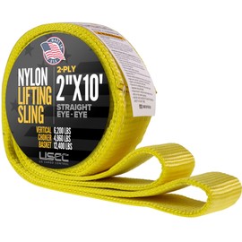 US Cargo Control Nylon Lifting Sling 2" x 10', 2-Ply Eye to Eye Slings (Made in USA) - 4,960 LBS Choker, 6,200 LBS Vertical, 12,400 LBS Basket Capacity - Lift Straps for Lifting & Rigging