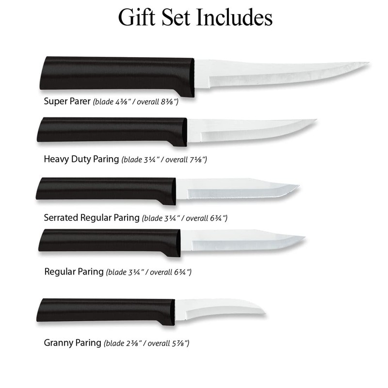 RADA Paring Knife Set – 6 Black Handled Knives with
