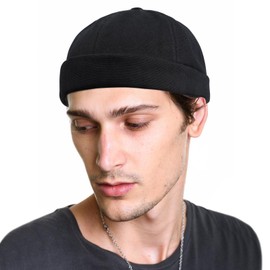 MELLIEX Docker Cap Cotton Hat Wearable Hat Brimless Hat Casual Rolled Cuff Harbour Hat Men's Hat Unisex for Summer - Black 56-60 cm