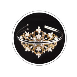 Yheahin Sparkling Crystal Pearl Tiara and Crown Elegant Rhinestone Heart Shape Princess Crown Wedding Birthday Party Headpiece Costume Hair Accessories for Girls (Pearl - Yellow)