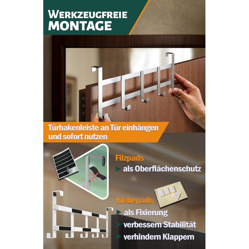 Menz Door Coat Rack for Hanging - Stainless Steel Door