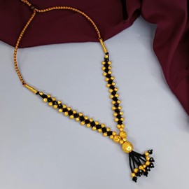 Efulgenz Indian Mangalsutra for Women Gold Tone Traditional Bridal Jewellery Ethnic Pearl Chain Necklace for Women Black Beads Mangalsutra Wedding Indian Jewellery