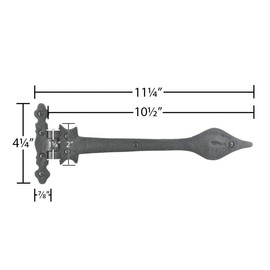 Renovators Supply Manufacturing Strap Hinge 11 1/4 in. Black Wrought Iron Spear Tip Flush Mount Heavy Duty Strap Gate and Door Hinges with Hardware Pack of 8