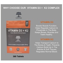 Vitamin D3 & Vitamin K2 (MK7)- 365 Tablets 1 Year Supply - High Strenght Vitamin D3 4000 iu & Vitamin K2 100ug Supplement- UK Made