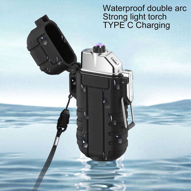 Outdoor Double Arc Electric Lighter Portable Waterproof Flashlight Lighter Charging