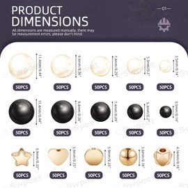 Swpeet 1503 pieces 2 colours 4/6/8/10/12 mm bead bracelet making kit includes 1000 pieces black/white perforated beads, 500 pieces spacer beads, 2 pieces elastic strings, 1 x scissors for DIY