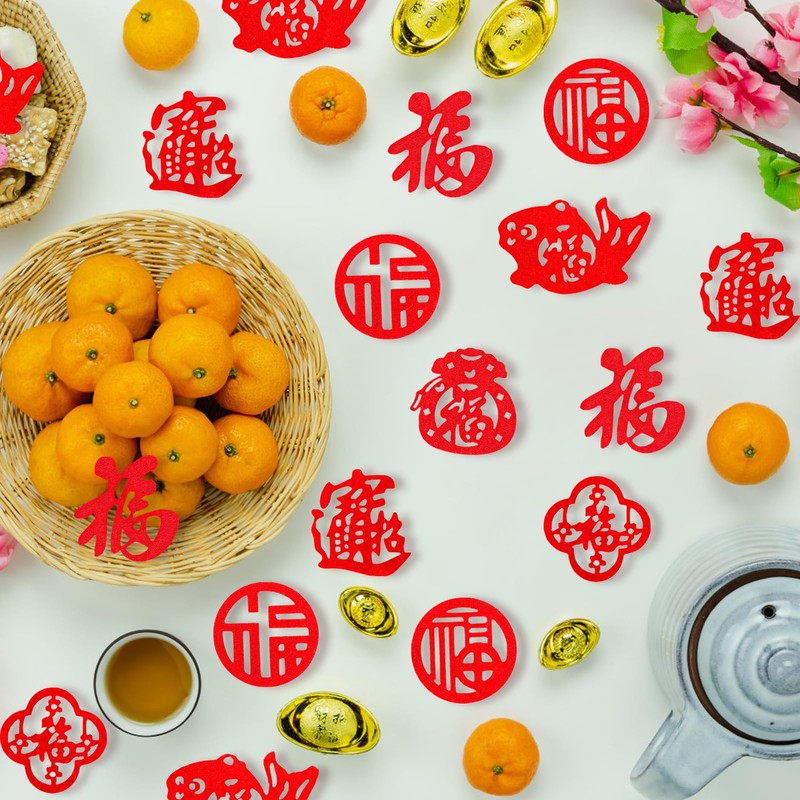 HOWAF 140pcs Chinese New Year Decorations centerpieces,Felt Fu Character for