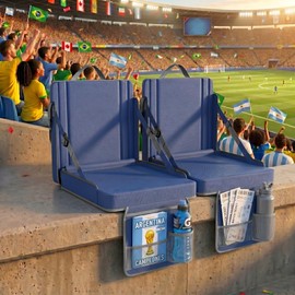 Stadium Seats with Back Support, Portable Folding Bleacher Chairs with Padded Cushion & Storage Pockets, Lightweight Stadium Seat Cushion for Sports Events, Camping, Beach & Park (2, Blue Grey, Large)