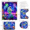 Alishomtll 4 Pcs Blacklight Astronaut Kids Shower Curtain Sets with