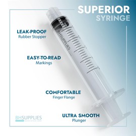 BH Supplies 3ml Luer Lock Tip Syringes (No Needle) - Sterile, Individually Wrapped - 100 Syringes