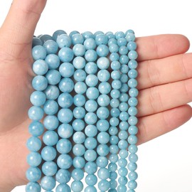 60 abalorio sueltas de calcedonia azul de 6 mm para hacer joyas, abalorio semipreciosas naturales redondas y lisas, abalorio espaciadoras para collares y pulseras
