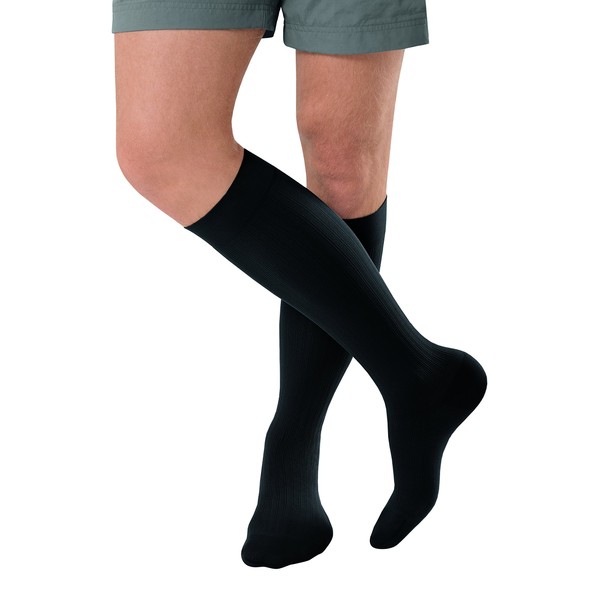 JOBST forMen Ambition Knee High with SoftFit Technology Band, 30-40 mmHg Ribbed Dress Compression Socks, Closed Toe, 4 Regular, Black