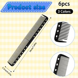 6Pcs Carbon Fiber Comb Professional Barber Fine Cutting Comb Heat Resistant Comb Salon Hairdressing Comb for Man Woman(Black, Grey, White)
