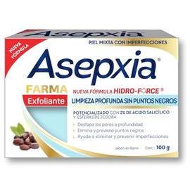 ASEPXIA Farma Exfoliante Jabón en Barra, Limpieza profunda sin puntos negros, destapa poros y elimina puntos negros, Para piel mixta con imperfecciones, Barra de 100g