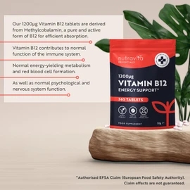 Nutravita High Strength Vitamin B12 1200mcg Tablets - 365 Vegan Methylcobalamin Vitamin B Tablets - Contributes to The Reduction of Tiredness and Fatigue - VIT B12 - Made in The UK
