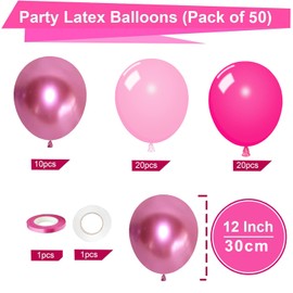 Balloons Pink, Pack of 50 12 Inch Balloons Pink Fuchsia Magenta Metallic Pink Helium Latex for Girls Women Princess Wedding Birthday Baby Shower Engagement Bridal Shower Decoration