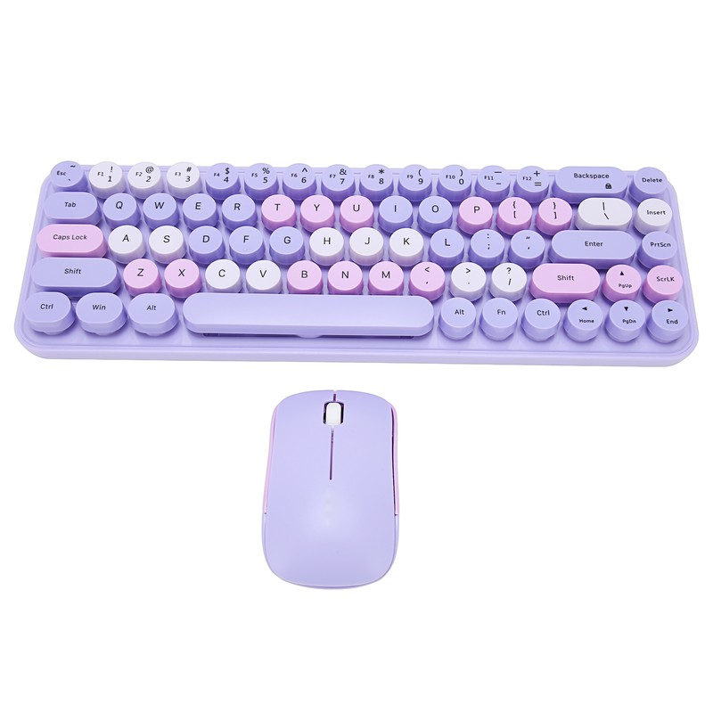 Keyboard Mouse Combo 2.4GHz Wireless Cute Retro 68 Round Keycaps