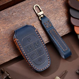 ontto Leather Car Key Case Suitable for Hyundai Tucson NX4 Ioniq 5 Nexo Sonata Solaris Santa Fe TM DN8 Kona I10 I30 2021 Accessories Key Cover Key Case Key Case Key Ring 6 Buttons Blue