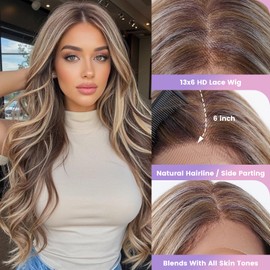 testar Brown Wigs Lace Front Wig Ready to Wear 13x6 HD Glueless Wave Lace Wig for White Women Heat Resistant Synthetic Fiber Wig Long Wavy Wig Natural Black (28 Inch)