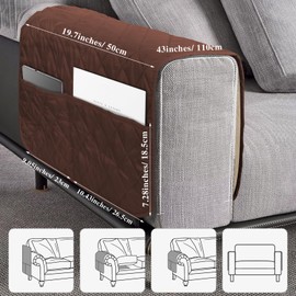 NiCola Sofa Armrest Cover 1pc Grey Arm Rest Chair Covers, Waterproof Chair Armrest Covers with Pockets for Sofa, Recliner Chair, Armchair (Dark Brown)