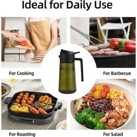 Oil Sprayer for Cooking 16oz,2 in 1 Olive Oil Dispenser and Oil Sprayer - 470ml olive bottle spray and pour - olive glass oil dispenser for kitchen Cooking Salad BBQ (Dark Green) Black - Colour: White