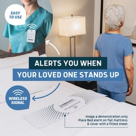 Lunderg Bed Alarm for Elderly Adults - Wireless Sensor Pad (10” x 30”) & Pager - Bed Alarms and Fall Prevention for Elderly and Dementia Patients