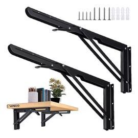Escuadra Metálica Plegable de Pared, Ménsulas Reforzadas, Soporte Abatible Plegable para Repisa de Madera Estantes, Brazo Abatible, 2 Piezas 50 cm (Ne