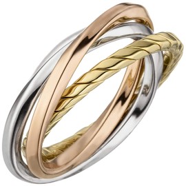 Jobo Women's Wrap Ring Intertwined 925 Sterling Silver Tricolour Gold-Plated, Silver, No Gemstone