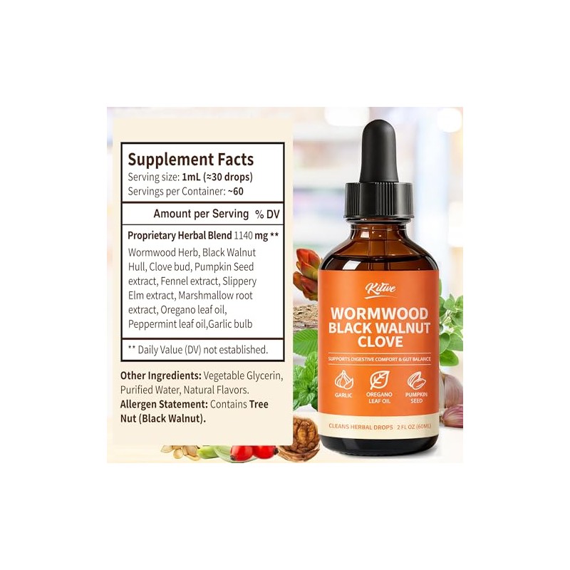 KITIVE Black Walnut Wormwood Herbal Drops: Wormwood Black Walnut Clove
