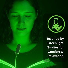 Lámpara de terapia de luz verde Aloe con clip, sin parpadeo, banda estrecha LED de 520 nm para migraña, ansiedad, alivio del insomnio con brillo ajustable, USB recargable para dolor de cabeza portátil