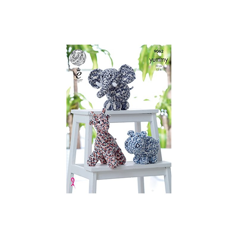 King Cole Giraffe, Hippo & Elephant Cuddly Toys Knitting Pattern