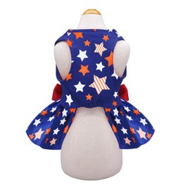 4th of July Dog Dress with Stars Pattern and Bowknot Decoration Holiday Cat Independence Patriotic Skirt Outfit for Small Boys and Girls Puppies Pets