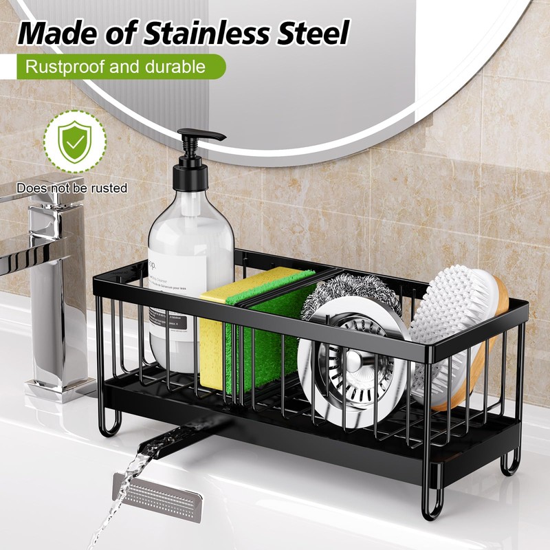 PKBD Kitchen Sink Caddy, Rustproof 304 Stainless Steel Sponge Holder