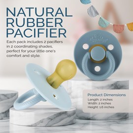 Itzy Ritzy Natural Rubber Newborn Pacifiers (Set of 2) – Baby Pacifiers with Cherry-Shaped Nipple & Large Air Holes for Added Safety; Set of 2 Binkies in Harbor & Coast (Ages 0 – 6 Months)