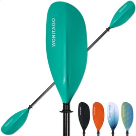 WONITAGO Kayak Paddles Carbon Fiber Shaft Paddle with Nylon Blades, Floating Adjustable Kayaking Oars, 3 Piece, 210-230 cm/82-90 Inches,Teal