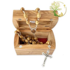 Olive Wood Beads wooden oval Rosary with Soil from Bethlehem Holy Land - BOX IS NOT INCLUDED | Say Our Lords prayer while holding this perfect rosary | Holy souvenirs/favors/giveaway - 20" Long