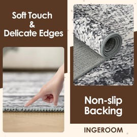 INGEROOM Washable Rug - 6x9 Area Rugs Abstract Soft Machine Washable Rug with Non-Slip Backing for Living Room, Bedroom, Dining Room (Gray and Black, 6'x9' Feet)