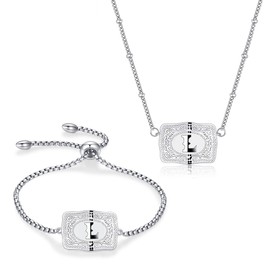 Kwkppz 2 Pcs Belt Buckle Initial Necklace Bracelet Jewelry Set for Women, 18K Gold/Silver Plated Belt Buckle Initial A-Z Necklace Bracelet Set Unique Western Style Jewelry Gifts (L)