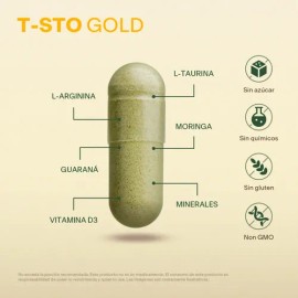 VitalBotanics T-STO GOLD 120 capsulas de 500 mg | Testo Gold a base de Moringa, Zinc, Vitamina D, Guaraná, Potasio, L-Arginina y L-Taurina | Suplement