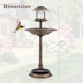 Patiojoy 3-In-1 Pedestal Bird Bath w/ Solar Light with Bird Feeder & Flower Planter