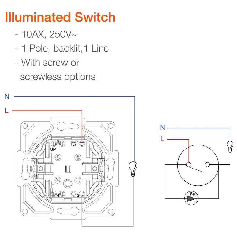 Flush-Mounted On/Off Switch, LED, Plug-In Terminal, All-in-One, Series G1 Pure