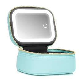 Mini Makeup Bag with Led Mirror, Small Travel Make up Bag 3 Light Modes Adjustable Brightness, for Women Organizer Cosmetic Bag, Portable Travel Train Toiletry Bag, for Pool Parties Work Touch-Ups