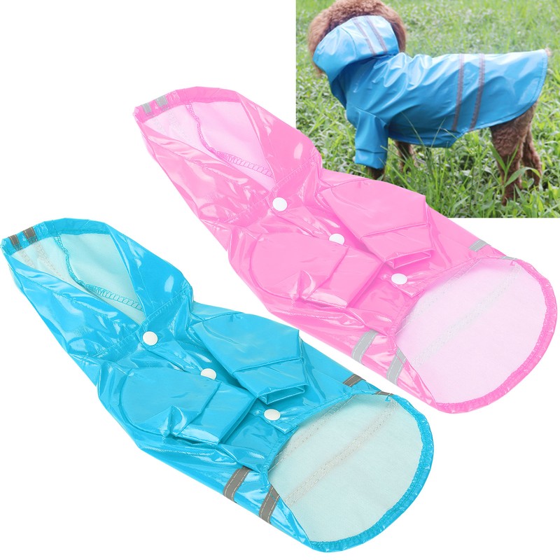 Waterproof Pet Raincoat Dog Reflective Stripe Rain Jacket Breathable Hooded