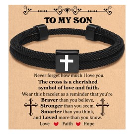 Tondiamo Christian Cross Bracelet for Husband Son Valentines Easter Inspiration Gift Religious Stocking Cool Gifts Stuffers for Men Son Baptism Communion Birthday Favors