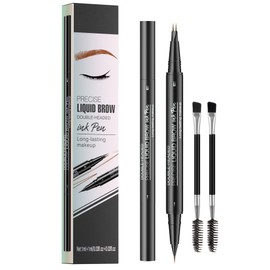 Microblading Eyebrow Pen - Waterproof 2-in-1 Dual-Ended Eye Brow Pen with 2-Fork-Tip Brow Pen and Precise Brush Create Natural Looking Defined Eyebrows Last All Day