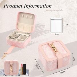 Travel Jewelry Box for Women, Floral Embroidery Vintage Jewelry Organizer, Portable Compact Jewelry Case with Secure Clasp & Velvet Lining, Gift Idea (Pink)