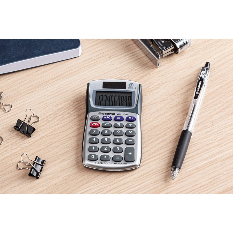 Osama METAL, 10 Digit Pocket Calculator with Rubberized Profile -